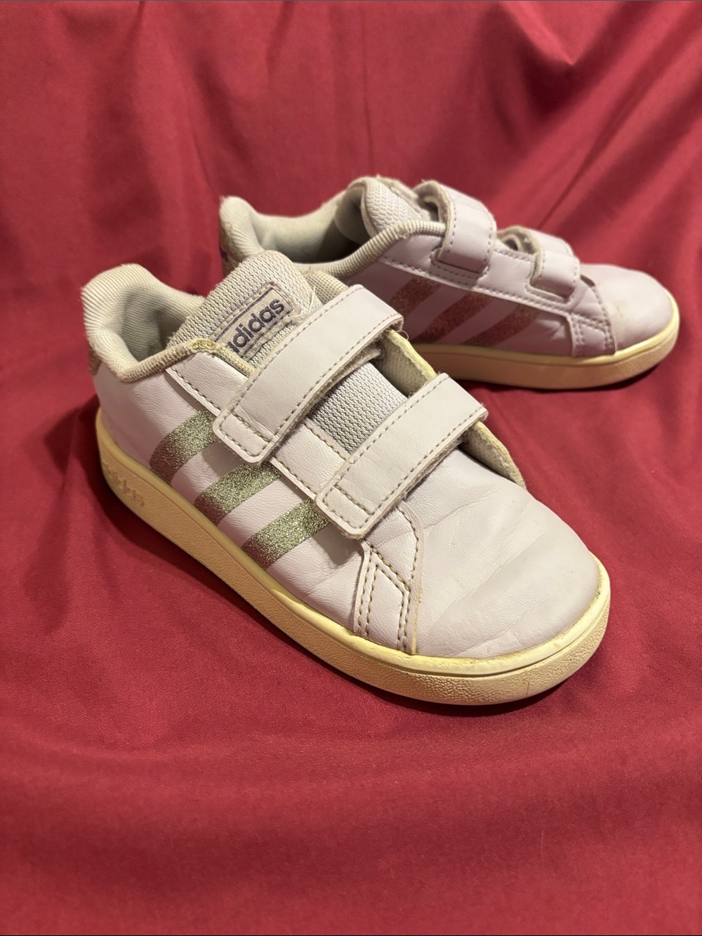 adidas Kids Lavender Sneakers with Glitter Silver Stripes
